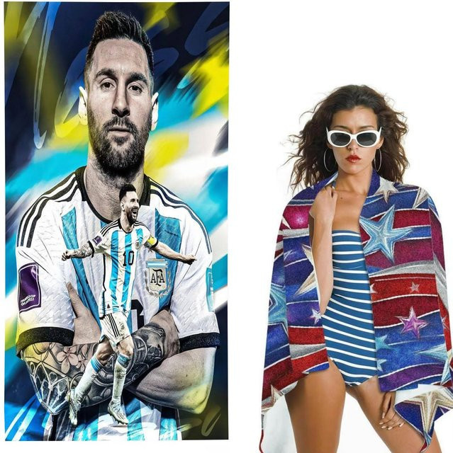 JINGYUE Pet M-Messi Strandtuch aus Polyester, grau und mehrfarbig, B/H: 40 x 60 cm - Bild 1