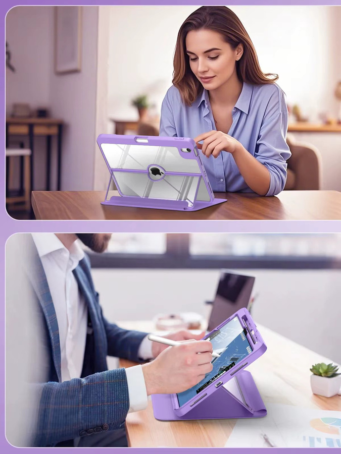 Apple iPad Air 11 Zoll Hülle für 7./6. Generation M3/M2 2025/2024 und iPad Air 5./4. Gen 10,9 Zoll 2022/2020 mit Stifthalter in Grau und Lila - Bild 4