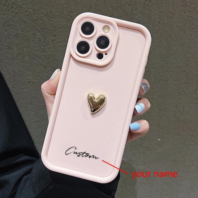 Personalisierte Silikon Handyhülle mit 3D Gold Liebesherz für Apple iPhone, Farbe: Gold und Pink - Bild 1