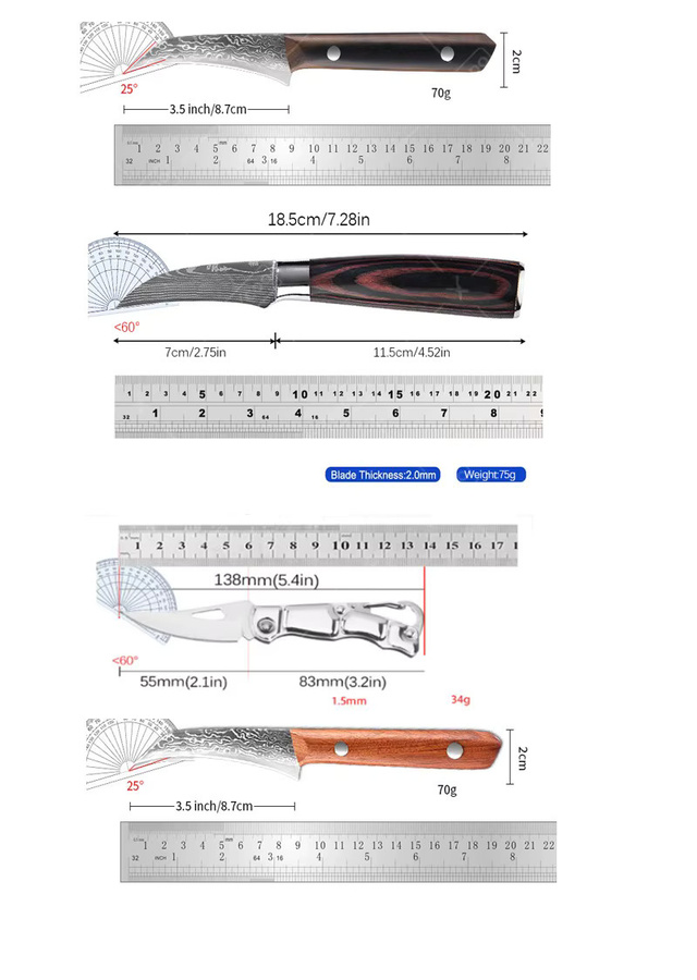 WXCOO Damaszener Stahl Obstmesser mit Holzgriff, 3,5 Zoll Schälmesser für die Küche - Bild 5