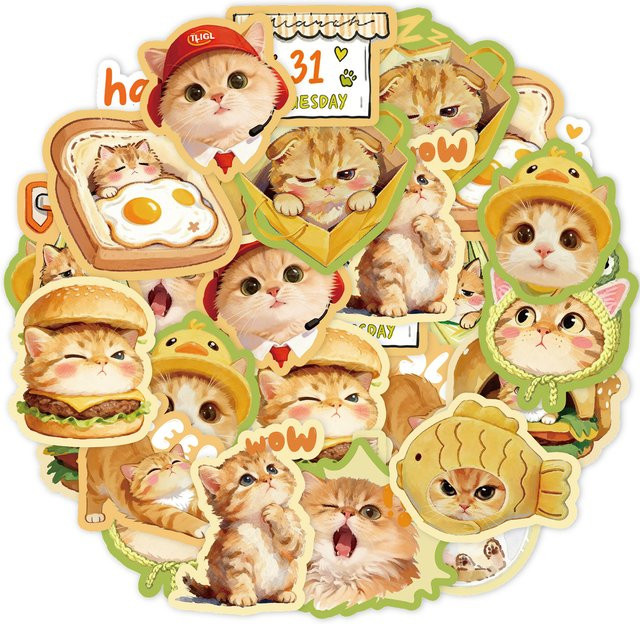 Etori Life Cartoon Orange Katzen Sticker Set in Karamellfarben für Laptop, Handy und Gepäck, Transparentes Design - Bild 1