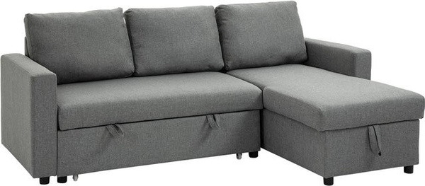 HOMCOM Ecksofa in L-Form mit Schlaffunktion und Stauraum, Leinenoptik, Hellgrau, B: 211,5 cm, T: 146 cm, H: 85 cm