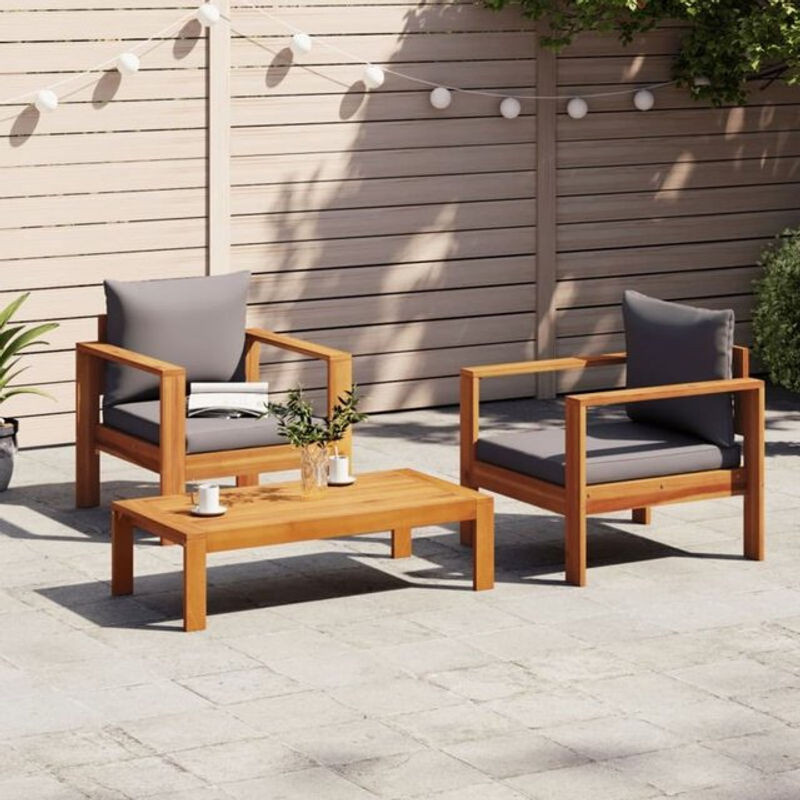 3-teilige moderne Garten-Sofagarnitur aus Massivholz Akazie mit Kissen in Grau von vidaxl - Bild 1