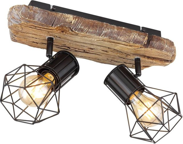 Globo Strahler Priska 2-flammig Schwarz Matt Metall und Holzoptik E27 B/H/T: 38,5 x 12,0 x 23,0 cm - Bild 2
