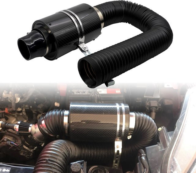 RIAYOOE Universal Kaltluftfilter Set aus Kohlefaser in Schwarz mit 76 mm Rohrschlauch-Set - Bild 1