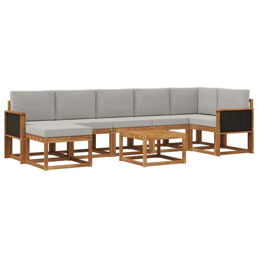 vidaXL Outdoor-Sofagarnitur aus Akazienholz mit 8 Teilen in L-Form, Farbe Natur und Grau, inklusive UV-beständiger Polyester-Kissen - Bild 2