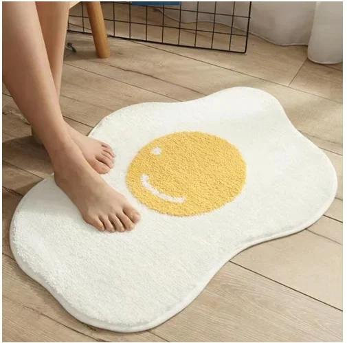 Weißer Kaschmir-Imitat-Wolle Teppich im Pochiertes-Ei-Design, rutschfeste Bodenmatte für Schlafzimmer und Tür, B/B: 90 x 60 cm - Bild 1