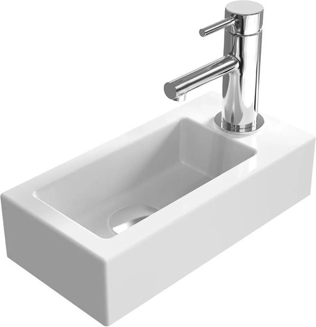 Emke Handwaschbecken Reckiger Waschtisch mit Hahnloch Rechts, Weiß, B/T/H: 36,5 x 18 x 9 cm - Bild 1