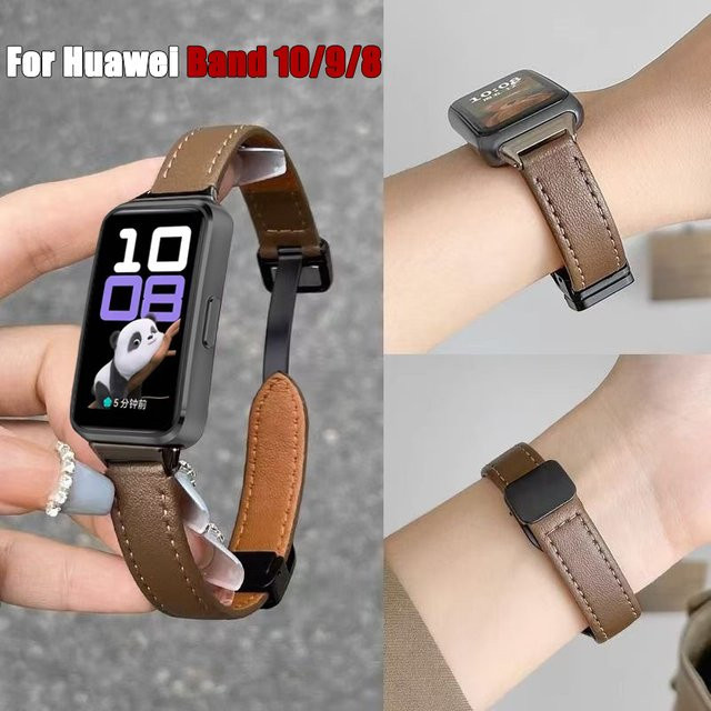 Uhrenarmband Leder, Magnetisch, Schwarz, Unisex, für Huawei Band 10 9 8 - Bild 1