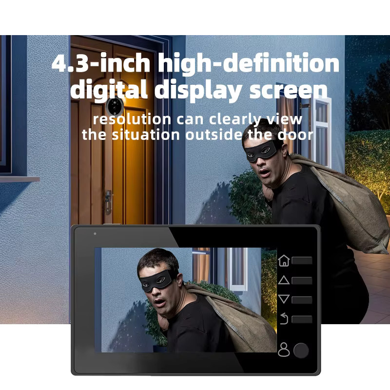 DANMINI Video-Türklingel mit 4,3-Zoll-HD-Display, 1 Megapixel Kamera, PIR-Bewegungserkennung und Nachtsicht in Schwarz - Bild 2