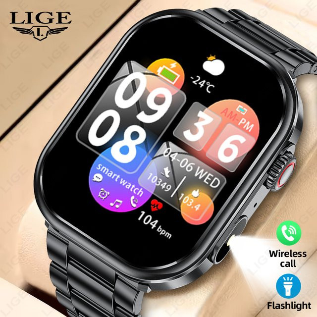 LIGE Smartwatch, Edelstahl, Schwarz, Herren - Bild 1