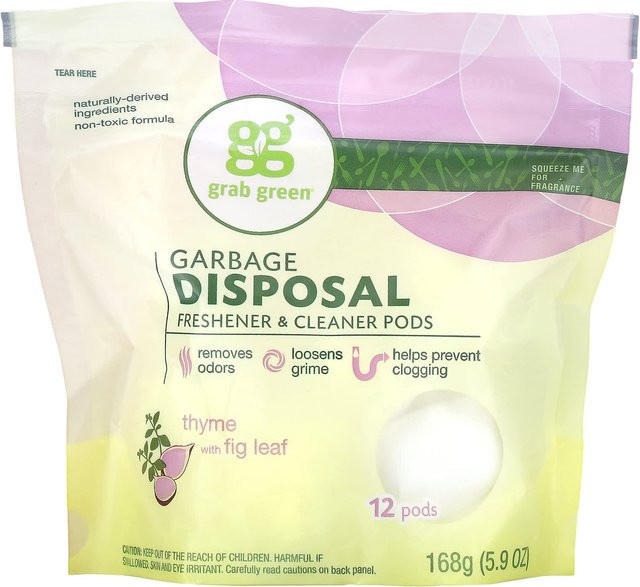 Grab Green Müllschredder-Reiniger und Reiniger-Kapseln mit Thymian und Feigenblatt, 168 g, Weiß - Bild 1