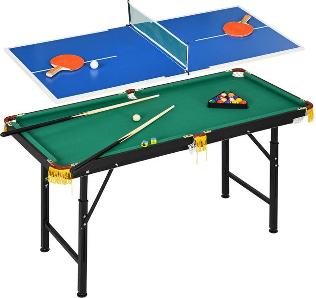 SPORTNOW Multigame Spieletisch aus Stahl mit Tischtennis und Billard, höhenverstellbar, B: 140 cm, T: 63 cm, H: 60-80 cm, Blau/Multicolour - Bild 1