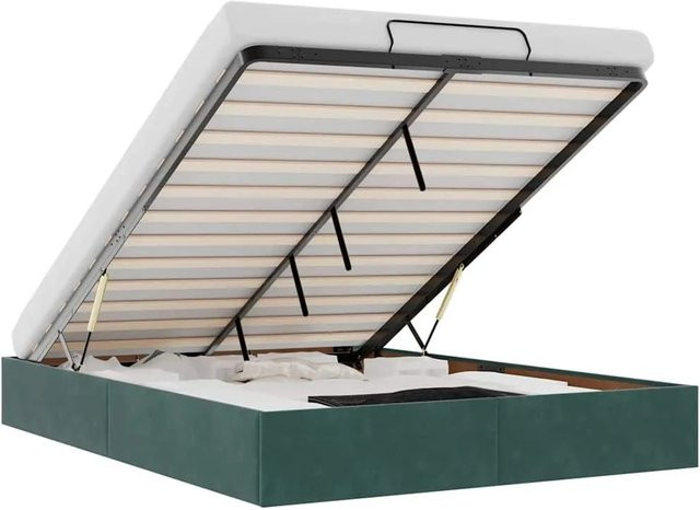 vidaXL Ottoman-Bett aus Samt in Dunkelgrün mit Lift-up-Funktion, B/T/H: 140 x 200 x 203 cm - Bild 1
