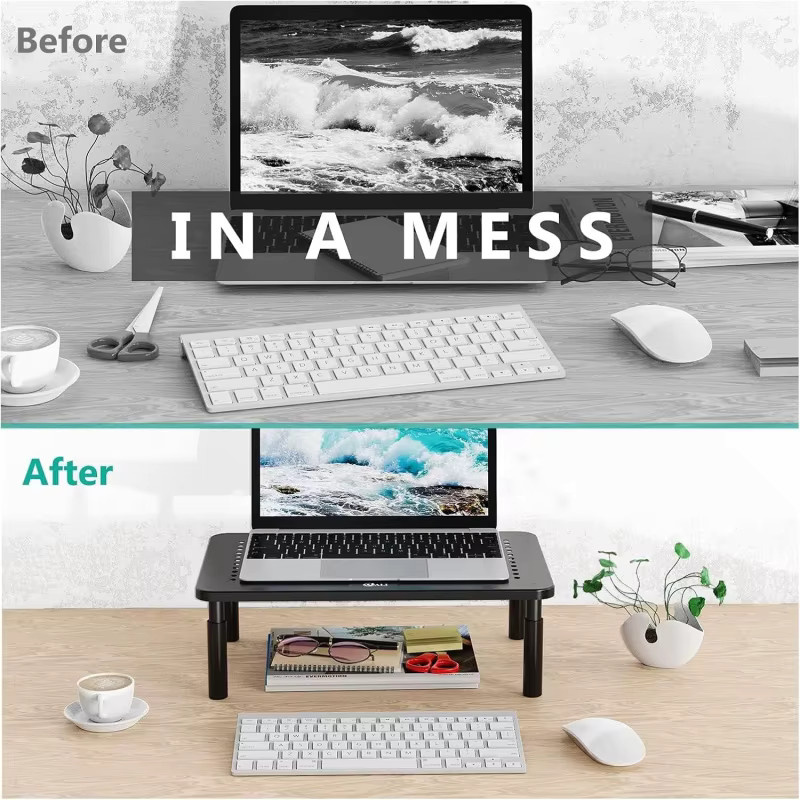 Verstellbarer Computer-Monitorständer und Laptop-Riser für Schreibtisch in Schwarz - Bild 4