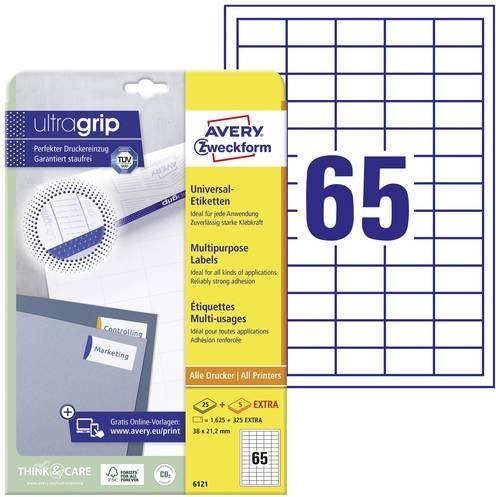 Avery Zweckform Universal-Etiketten Weiß, B: 38 mm, H: 21,2 mm, Papier - Bild 1