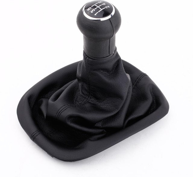 VehicleKit 5-Gang-Schaltknauf mit Gaitor-Manschette aus schwarzem PU-Leder für VW Passat B5, Schwarz - Bild 1