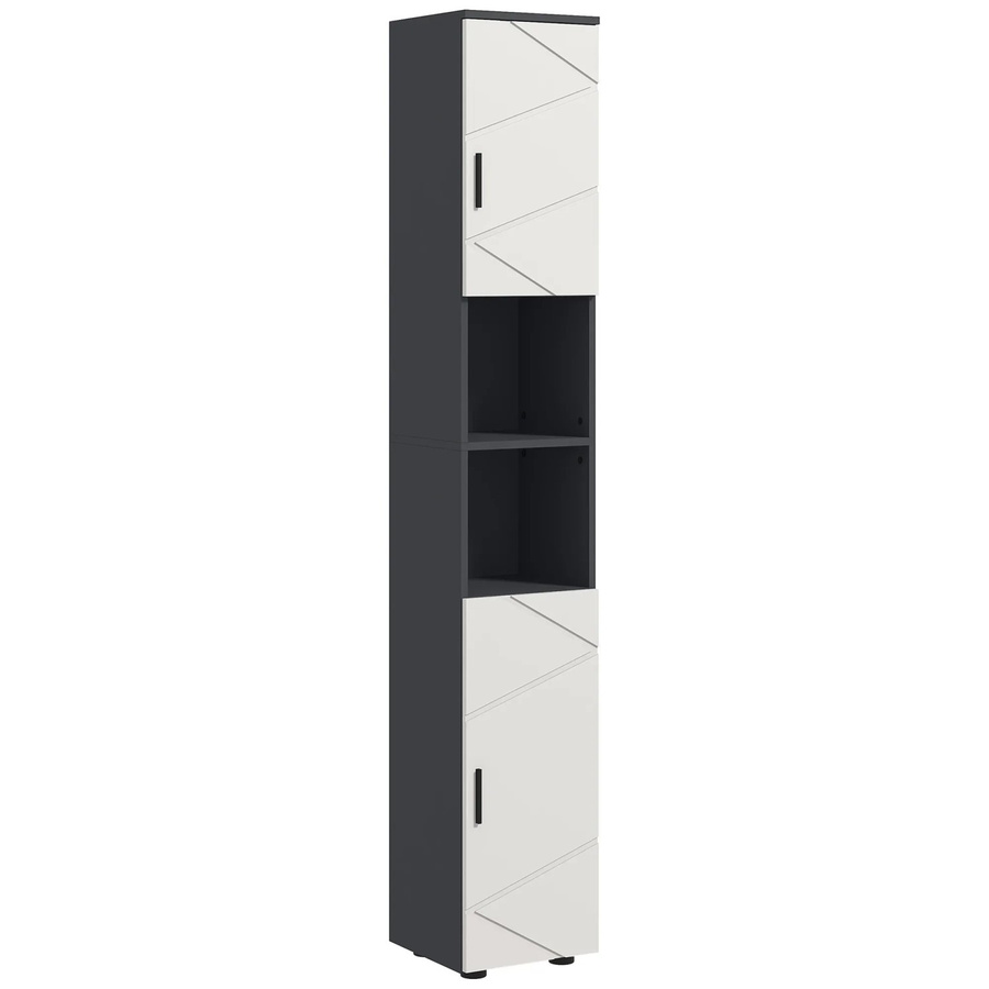 HOMCOM Badezimmerschrank aus Spanplatte in Dunkelgrau mit offenen Regalfächern und Türen, H x B x T: 183 x 30 x 30 cm - Bild 2