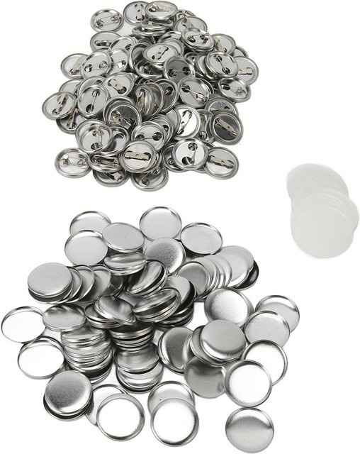 KaiSai Button-Badge Rohlinge Set aus Metall, 100 Stück, Rund, Farbe: Weiß/Silber, Durchmesser: 25 mm - Bild 1