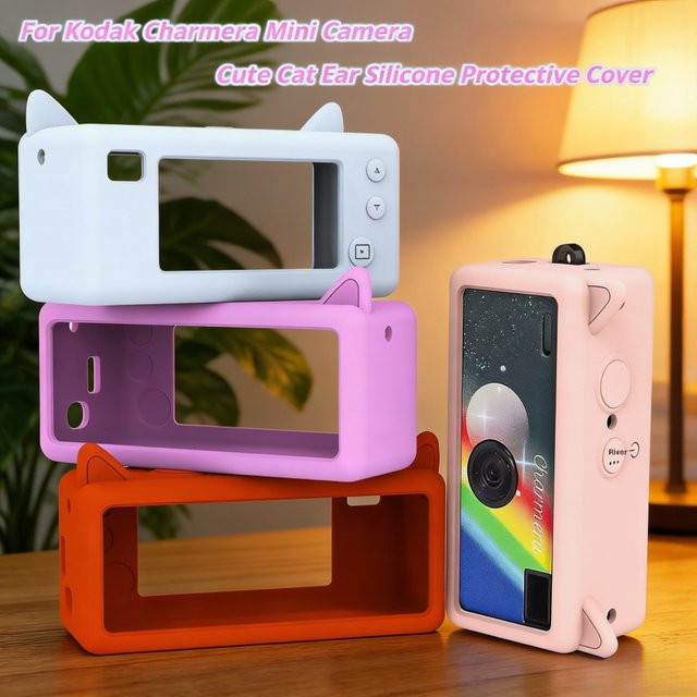 Kratzfeste Silikonhülle im Katzen-Design für die Kodak Charmera Kinderkamera in Pink - Bild 1