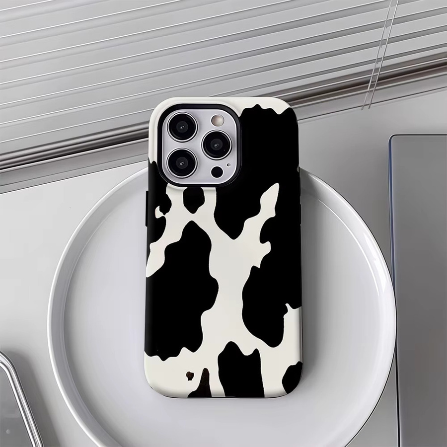 Handyhülle mit schwarz-weißem Kuh-Print für Apple iPhone 17 16 15 14 13 12 Pro Max Plus mit doppelschichtiger Rückseite - Bild 5