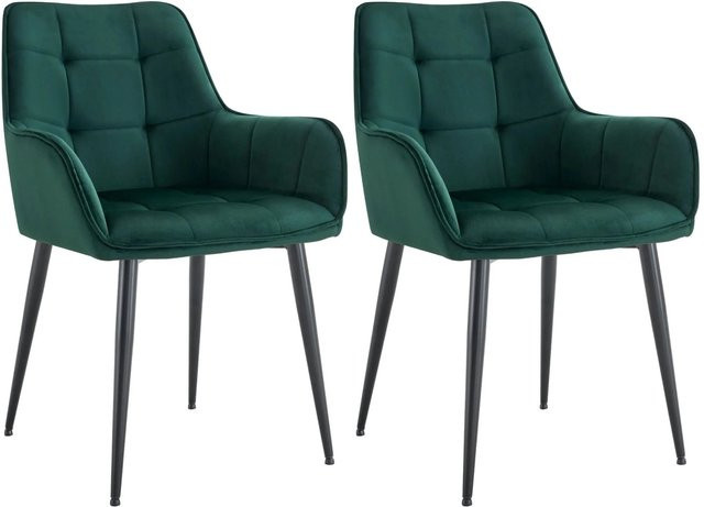 DELUKE 2er Set Esszimmerstühle BOKEL aus Samt in Dunkelgrün, B/T/H: 58 x 62 x 86 cm - Bild 1