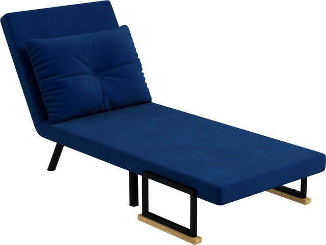 HOMCOM Schlafsofa Blau mit 5-fach verstellbarer Rückenlehne und Kissen, faltbarer Polstersessel aus Stoff und Samt mit Stahl- und Holzrahmen, B/T/H: 63 x 73 x 81 cm - Bild 1