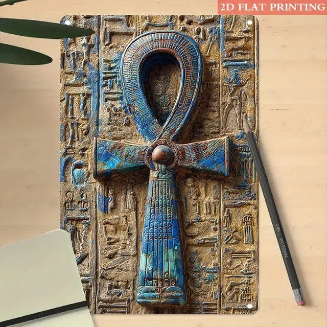 CIFBUY Vintage Ägypten Ankh Metall-Blechschild Wandkunst, B: 20 cm, H: 30 cm, Mehrfarbig - Bild 1