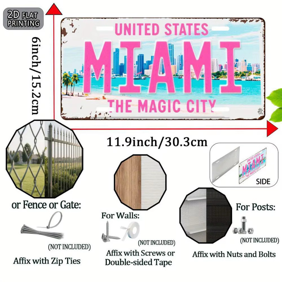 CIFBUY Miami Retro Metall-Aluminium Nummernschild Dekoratives Schild in Multicolour, B/H: 30,48 x 30,48 cm - Bild 4