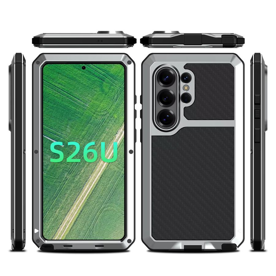 Robuste Schutzhülle aus Aluminium-Metall für Samsung Galaxy S26 Ultra Plus mit integriertem Glasbildschirm in Schwarz - Bild 2