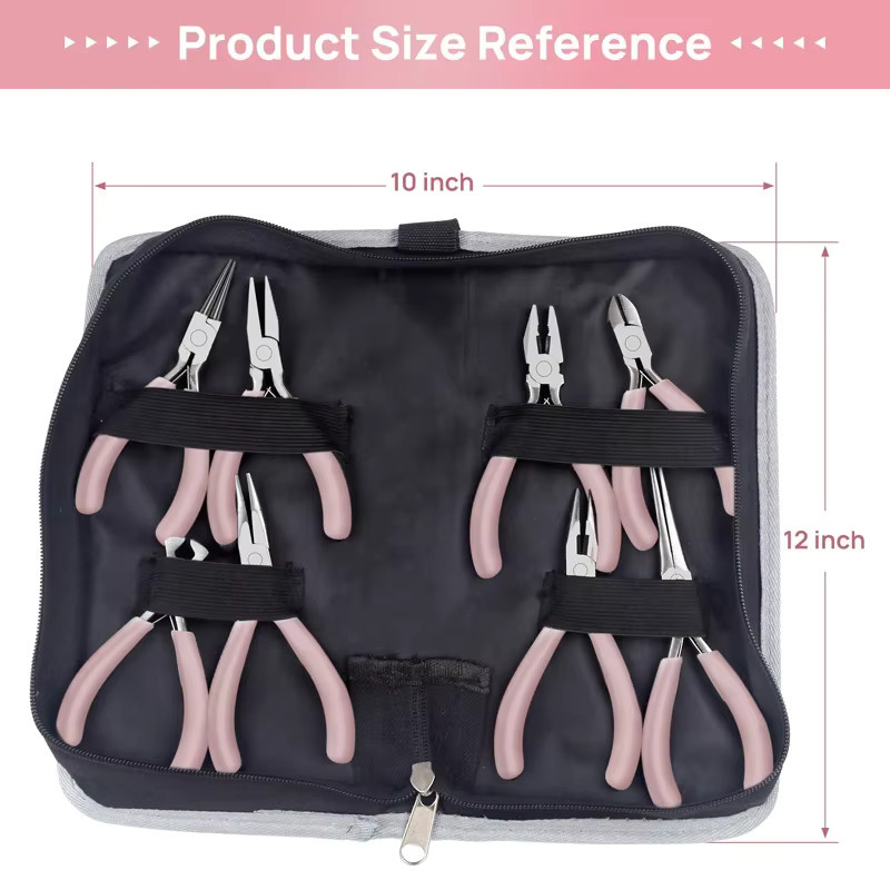 YINLONGDAO Schmuckwerkzeug Set aus Edelstahl in Pink mit Rundzange und Drahtschneider für DIY-Handwerk und Perlenarbeiten - Bild 3