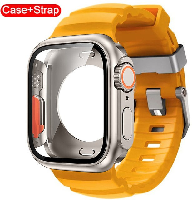 CHIICSMART Uhrenarmband mit Hülle, Silikon, orange, für Apple Watch - Bild 1