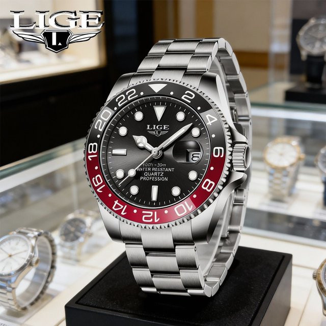 LIGE Armbanduhr Quarz, Edelstahl, Schwarz, Unisex - Bild 1