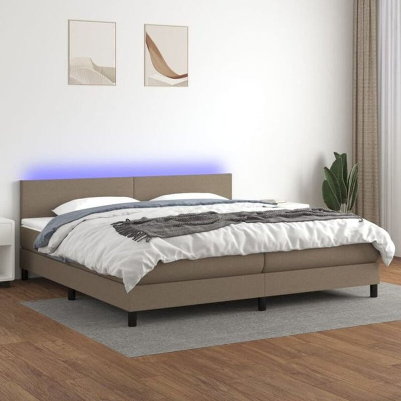 Vidaxl Boxspringbett mit Matratze in Taupe Meliert und Weiß, Stoff und Holzwerkstoff, B/T: 200 x 200 cm - Bild 1