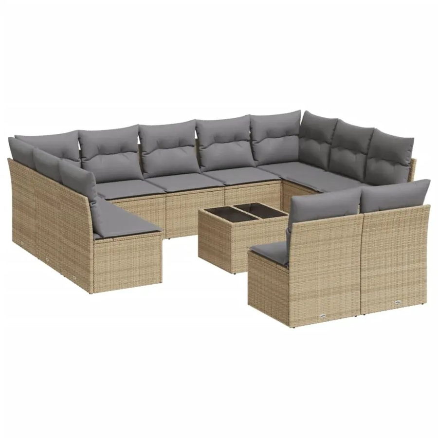 vidaXL 12-teilige Garten-Sofagarnitur aus Polyrattan in Beige-Grau mit Kissen und Tisch in U-Form - Bild 2