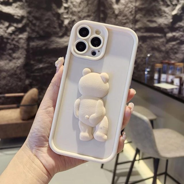 Niedrige Cartoon 3D Bär Schutzhülle für Samsung Galaxy A52 A32 A53 A13 A33 A34 A15 A35 A55 S24 S23 S22 S21 Ultra Plus FE Soft Cover in Weiß - Bild 1