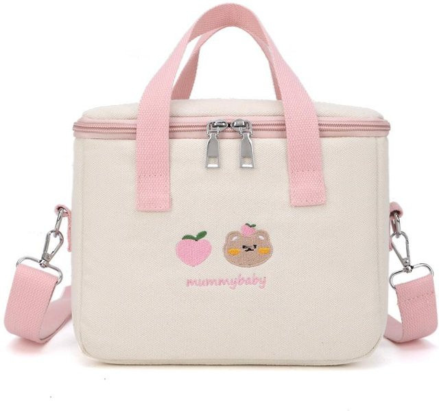 Isolierte Lunchtasche mit Bären-Motiv von Yiran Furniture in Rosa, Thermobox aus Segeltuch für Schule und Picknick, B/H/T: 19,0 x 13,0 x 24,0 cm - Bild 1