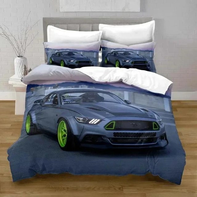 3D-Druck Bettwäsche-Set mit Autos und Fahrzeugen für Kinder, 3-teiliges Schlafzimmer-Set bestehend aus Bettbezug und Kissenbezügen, B/B: 264 x 228 cm - Bild 1