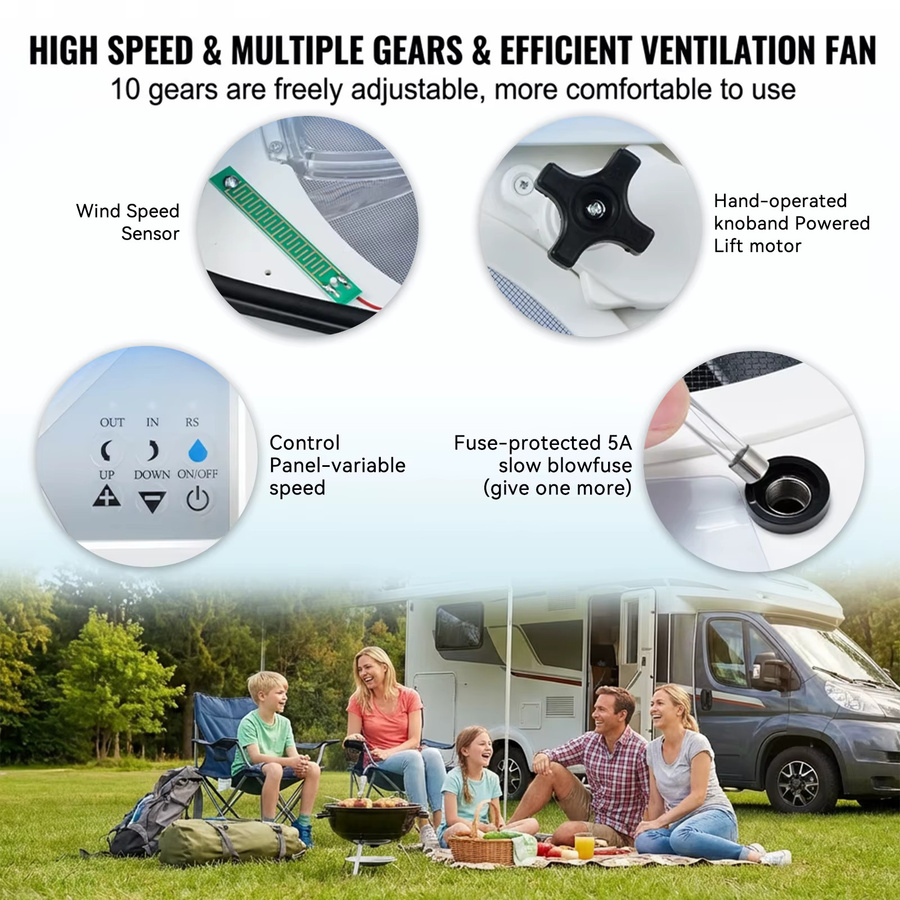 Podofo RV-Dachventilator mit intelligentem Regensensor und LCD-Fernbedienung in Weiß für Wohnmobile und Reiseanhänger - Bild 4