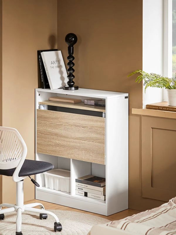 SoBuy Klapptisch FWT104 mit Schrank in Weiß, moderner Schreibtisch mit integriertem Stauraum, B/T/H: 70 x 57 x 85 cm - Bild 3