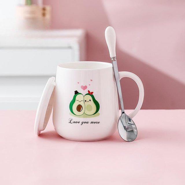 Niedlicher Keramikbecher mit Deckel von Yiran bag in Weiß, 350 ml - Bild 1