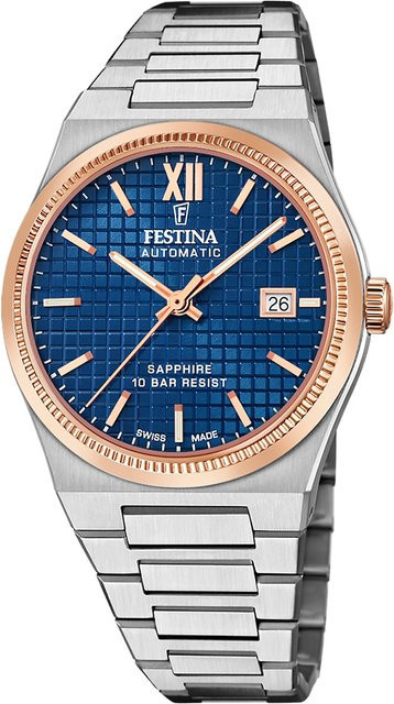 Festina Herrenuhr Automatik, Edelstahl, Blau, 40 mm, 10 ATM - Bild 1