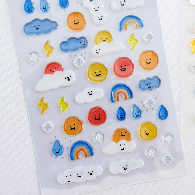 BONITO Kawaii Aufkleber mit Wolken, Sonne und Regen aus PVC für Scrapbooking und DIY Journaling, Mehrfarbig - Bild 1