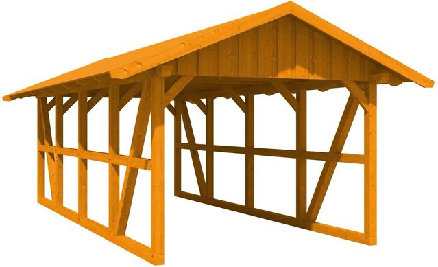 Skan Holz Carport Schwarzwald aus Fichtenholz mit Dachschalung in Eiche Hell, Breite: 424 cm, Länge: 772 cm - Bild 1