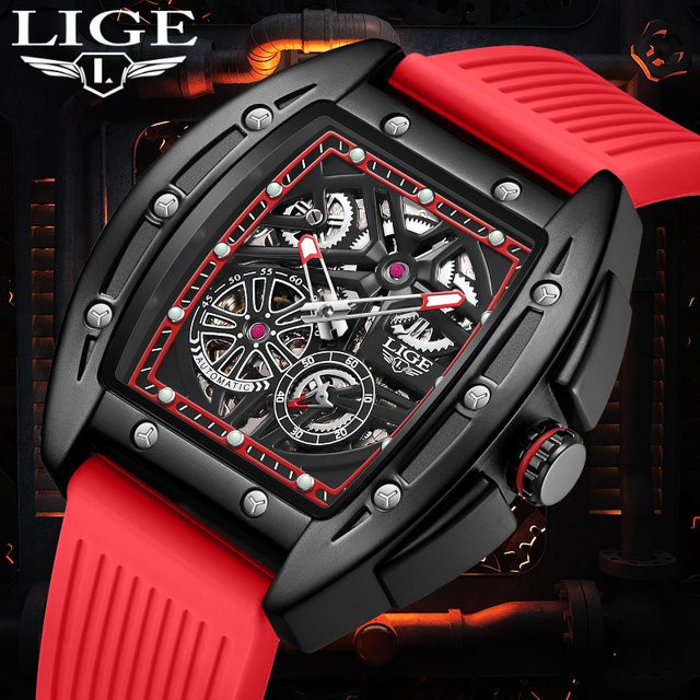 LIGE Armbanduhr Automatik, Silikon, Schwarz, Herren - Bild 1