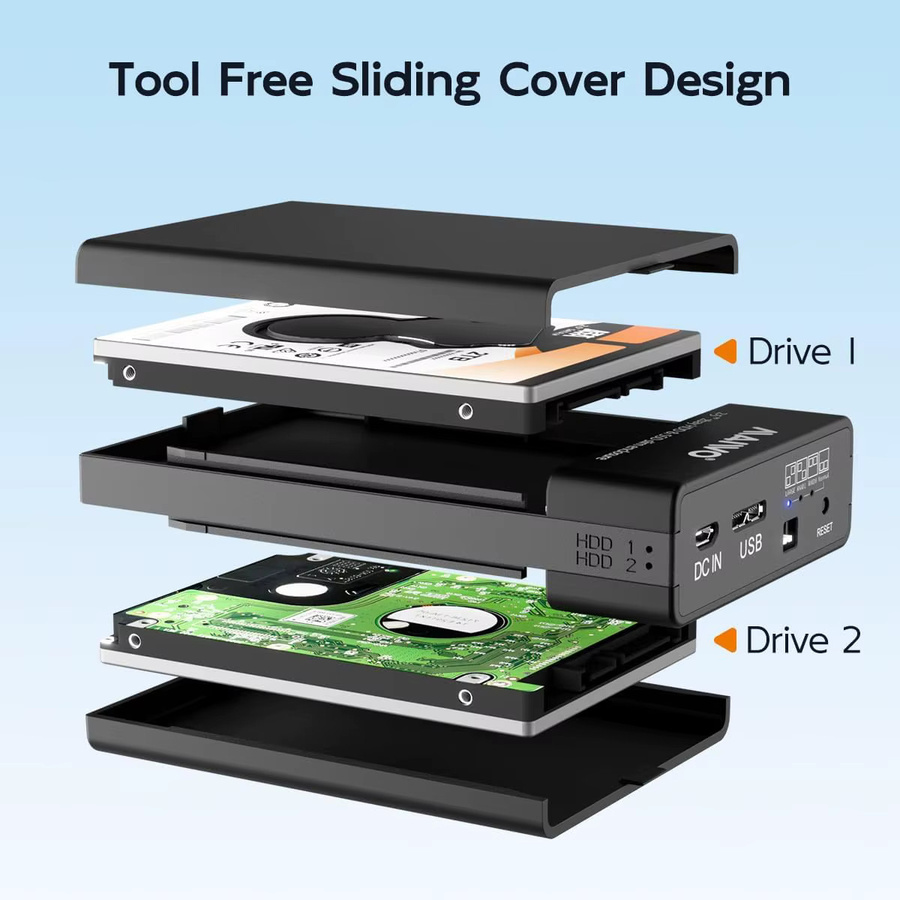 MAIWO Dual Bay RAID-Festplattengehäuse mit USB 3.0 für 2,5-Zoll-SATA-SSD/HDD, unterstützt UASP und 4 RAID-Modi, Schwarz - Bild 5