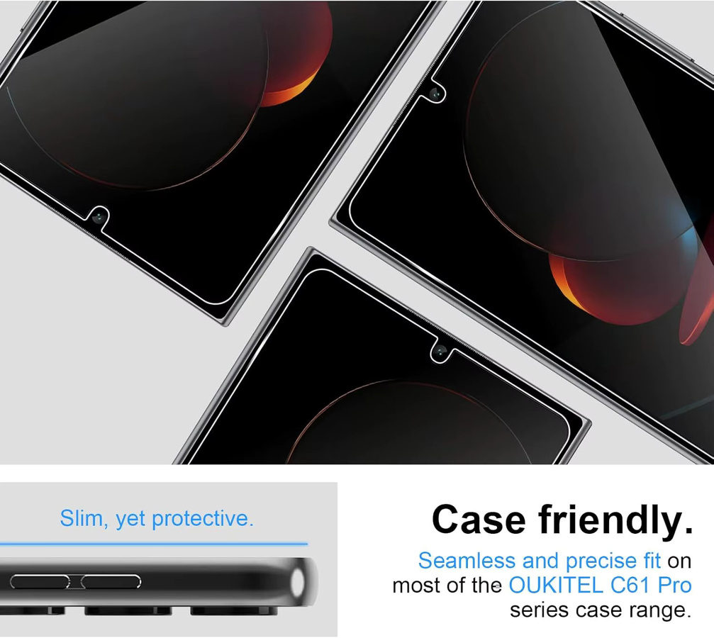 Oukitel C61 und C61 Pro Displayschutzfolie aus gehärtetem Glas, transparent - Bild 6