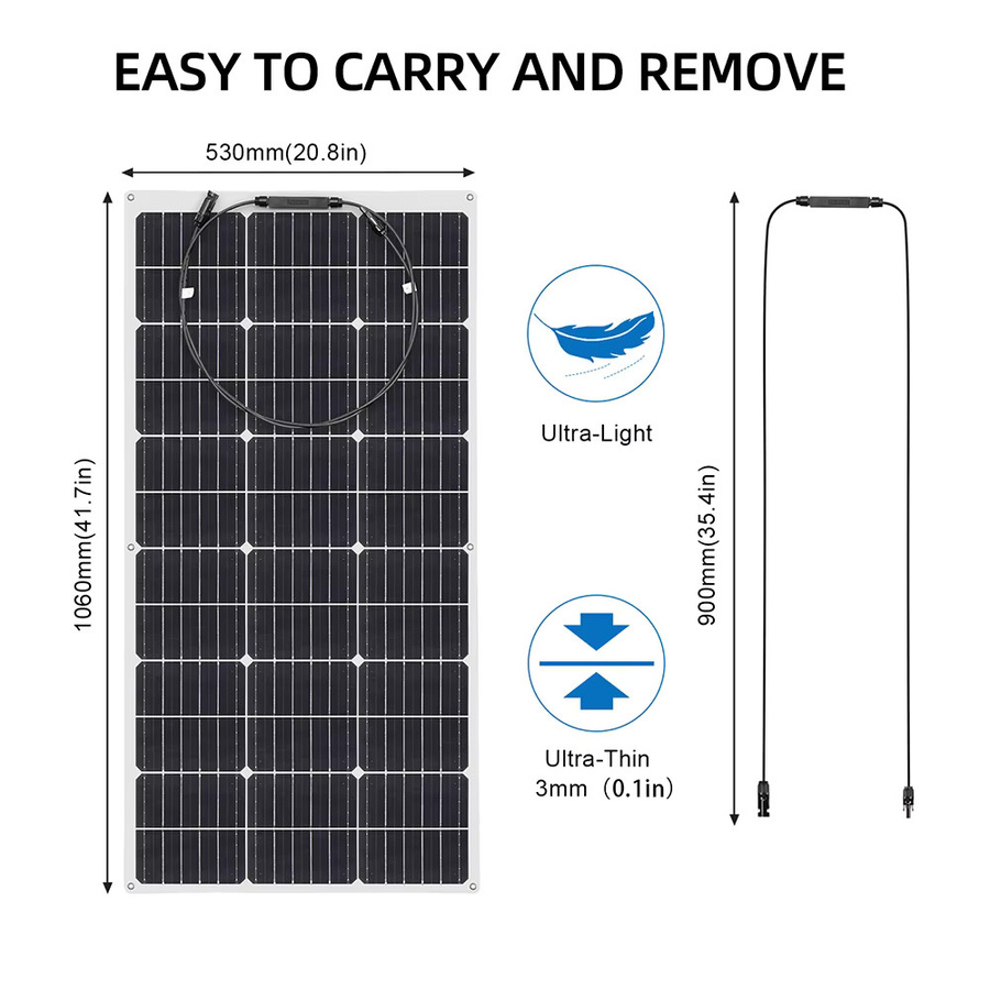 XINPUGUANG Flexibles Solarpanel 100W 12V Solarmodul mit Solarkabel in Schwarz für Wohnmobil, Boot und Auto - Bild 4