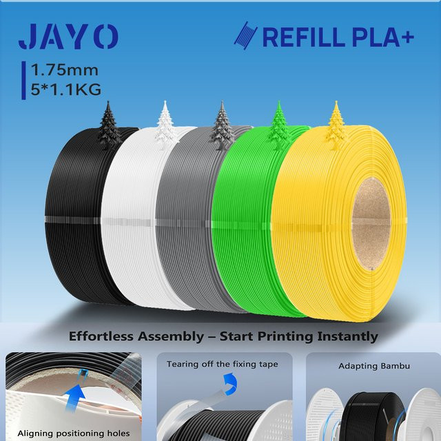 JAYO PLA+ Filament 1,75mm Nachfüllpack für FDM 3D-Drucker, 5,5 kg (5 x 1,1 kg) - Bild 1