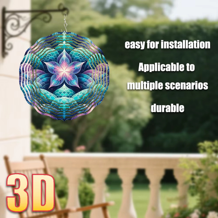 CIFBUY Garten-Windspinner Mandala aus Metall in Bunt, Hängendes Ornament für den Außenbereich, Durchmesser: 25,4 cm - Bild 4